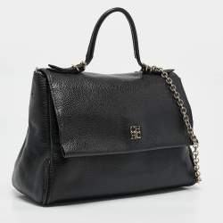 CH Carolina Herrera Black Leather Minuetto Flap Top Handle Bag
