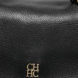 CH Carolina Herrera Black Leather Minuetto Flap Top Handle Bag