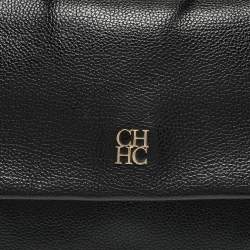CH Carolina Herrera Black Leather Minuetto Flap Top Handle Bag