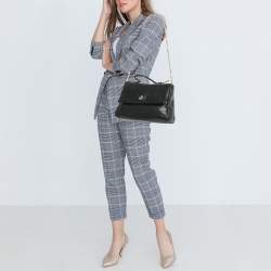 CH Carolina Herrera Black Leather Minuetto Flap Top Handle Bag