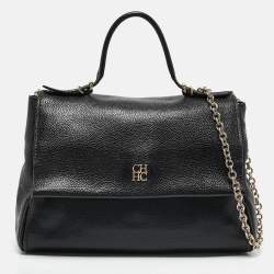 CH Carolina Herrera Black Leather Minuetto Flap Top Handle Bag