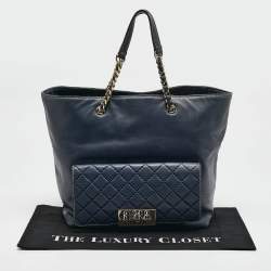 Pre Owned حقيبة يد سي أتش كارولينا هيريرا شوبير جلد أزرق كحلي بجيب