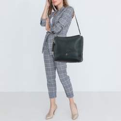 Pre Owned CH Carolina Herrera Navy Blue Leather Tassel Zip Hobo