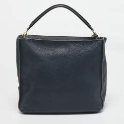 Pre Owned CH Carolina Herrera Navy Blue Leather Tassel Zip Hobo