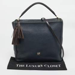 Pre Owned CH Carolina Herrera Navy Blue Leather Tassel Zip Hobo