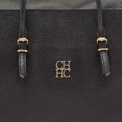 Pre Owned CH Carolina Herrera Black Leather Large Minuetto Flap Top Handle Bag