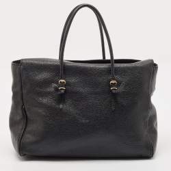 Pre Owned CH Carolina Herrera Black Leather Large Minuetto Flap Top Handle Bag