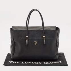 Pre Owned CH Carolina Herrera Black Leather Large Minuetto Flap Top Handle Bag