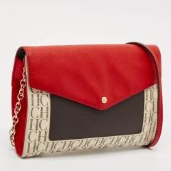 Pre Owned CH Carolina Herrera Tricolor Coated Canvas and Leather Envelope Crossbody Bag