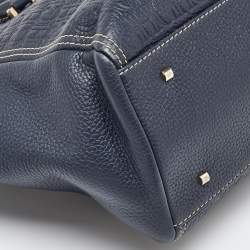 Pre Owned CH Carolina Herrera Navy Blue Monogram Embossed Leather Tote