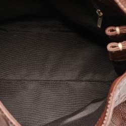 CH Carolina Herrera Brown Monogram Embossed Leather Flap Top Handle Bag