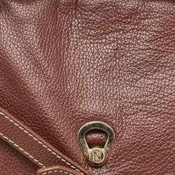 CH Carolina Herrera Brown Monogram Embossed Leather Flap Top Handle Bag