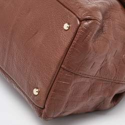 CH Carolina Herrera Brown Monogram Embossed Leather Flap Top Handle Bag