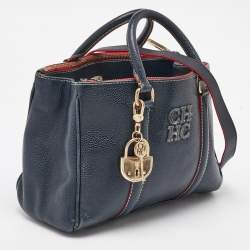 CH Carolina Herrera Navy Blue Leather Matteo Tote
