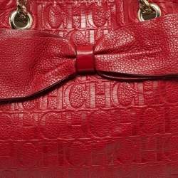 CH Carolina Herrera Red Monogram Leather Audrey  Chain Tote