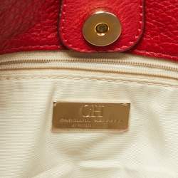 CH Carolina Herrera Red Monogram Leather Audrey  Chain Tote