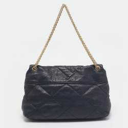 Pre Owned CH Carolina Herrera Navy Blue Quilted Leather Flap Chain Shoulder Bag