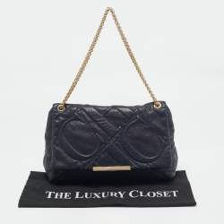 Pre Owned CH Carolina Herrera Navy Blue Quilted Leather Flap Chain Shoulder Bag
