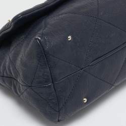 Pre Owned CH Carolina Herrera Navy Blue Quilted Leather Flap Chain Shoulder Bag