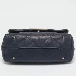 Pre Owned CH Carolina Herrera Navy Blue Quilted Leather Flap Chain Shoulder Bag