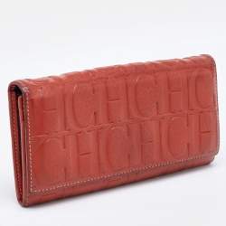 CH Carolina Herrera Rust Orange Monogram Leather Flap Continental Wallet