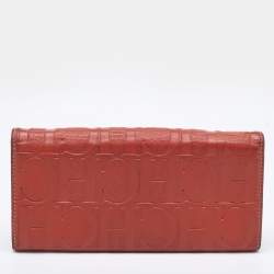 CH Carolina Herrera Rust Orange Monogram Leather Flap Continental Wallet