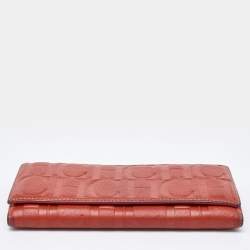 CH Carolina Herrera Rust Orange Monogram Leather Flap Continental Wallet