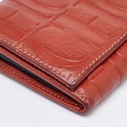 CH Carolina Herrera Rust Orange Monogram Leather Flap Continental Wallet