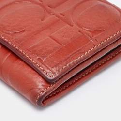 CH Carolina Herrera Rust Orange Monogram Leather Flap Continental Wallet