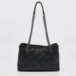 مملوكة مسبقًا CH Carolina Herrera Black Quilted Leather Crystal Studded Chain Tote