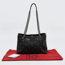 مملوكة مسبقًا CH Carolina Herrera Black Quilted Leather Crystal Studded Chain Tote