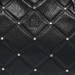 مملوكة مسبقًا CH Carolina Herrera Black Quilted Leather Crystal Studded Chain Tote