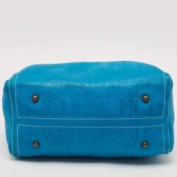 CH Carolina Herrera Blue Monogram Embossed Leather Large Andy Boston Bag