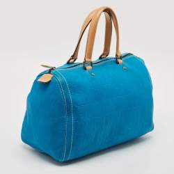 CH Carolina Herrera Blue Monogram Embossed Leather Large Andy Boston Bag