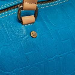 CH Carolina Herrera Blue Monogram Embossed Leather Large Andy Boston Bag