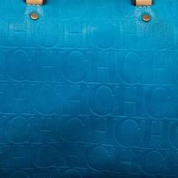 CH Carolina Herrera Blue Monogram Embossed Leather Large Andy Boston Bag