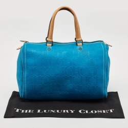 CH Carolina Herrera Blue Monogram Embossed Leather Large Andy Boston Bag
