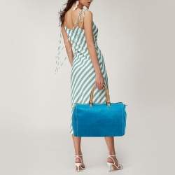 CH Carolina Herrera Blue Monogram Embossed Leather Large Andy Boston Bag
