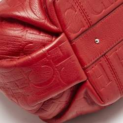 CH Carolina Herrera Red Monogram Embossed Leather Tassel Hobo