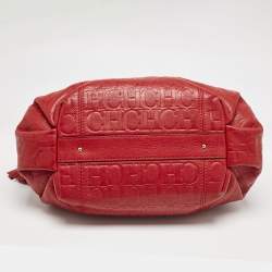 CH Carolina Herrera Red Monogram Embossed Leather Tassel Hobo