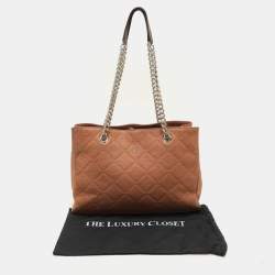 Pre Owned Carolina Herrera Brown Logo Embossed Quilted Leather Chain Tote