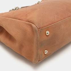 Pre Owned Carolina Herrera Brown Logo Embossed Quilted Leather Chain Tote