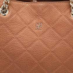 Pre Owned Carolina Herrera Brown Logo Embossed Quilted Leather Chain Tote