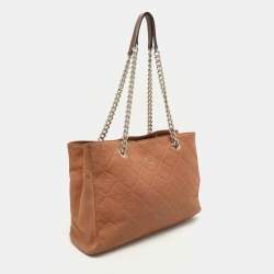 Pre Owned Carolina Herrera Brown Logo Embossed Quilted Leather Chain Tote