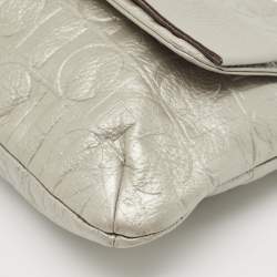 CH Carolina Herrera Silver Monogram Embossed Leather Audrey Bow Shoulder Bag