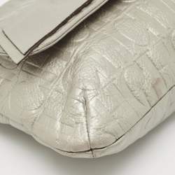 CH Carolina Herrera Silver Monogram Embossed Leather Audrey Bow Shoulder Bag