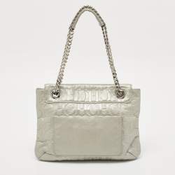 CH Carolina Herrera Silver Monogram Embossed Leather Audrey Bow Shoulder Bag