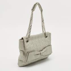 CH Carolina Herrera Silver Monogram Embossed Leather Audrey Bow Shoulder Bag