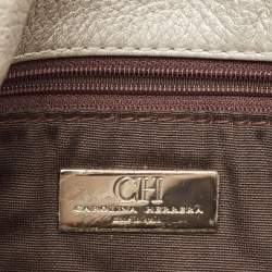 CH Carolina Herrera Silver Monogram Embossed Leather Audrey Bow Shoulder Bag