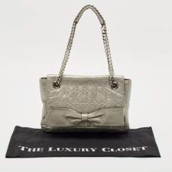 CH Carolina Herrera Silver Monogram Embossed Leather Audrey Bow Shoulder Bag